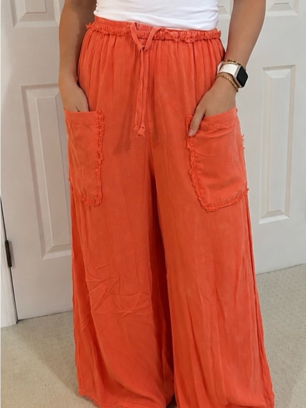 Free People Women’s Wide-Leg Drawstring Pants - Orange